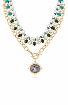 JARDIN Faux Pearl & Stone Beaded Toggle Charm Necklace