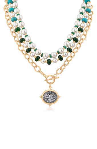 Faux Pearl & Stone Beaded Toggle Charm Necklace (Nordstrom Exclusive)