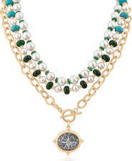 JARDIN Faux Pearl & Stone Beaded Toggle Charm Necklace (Nordstrom Exclusive)