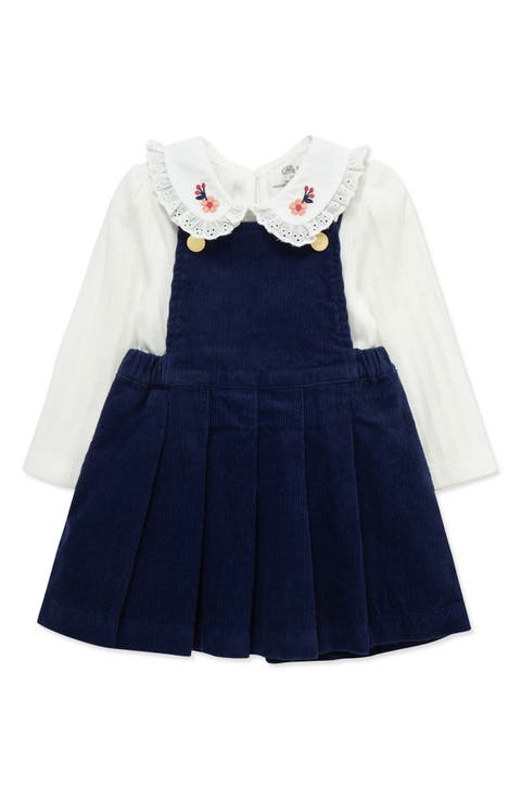 Collared Shirt & Pleated Skirted Overalls Set (Baby)