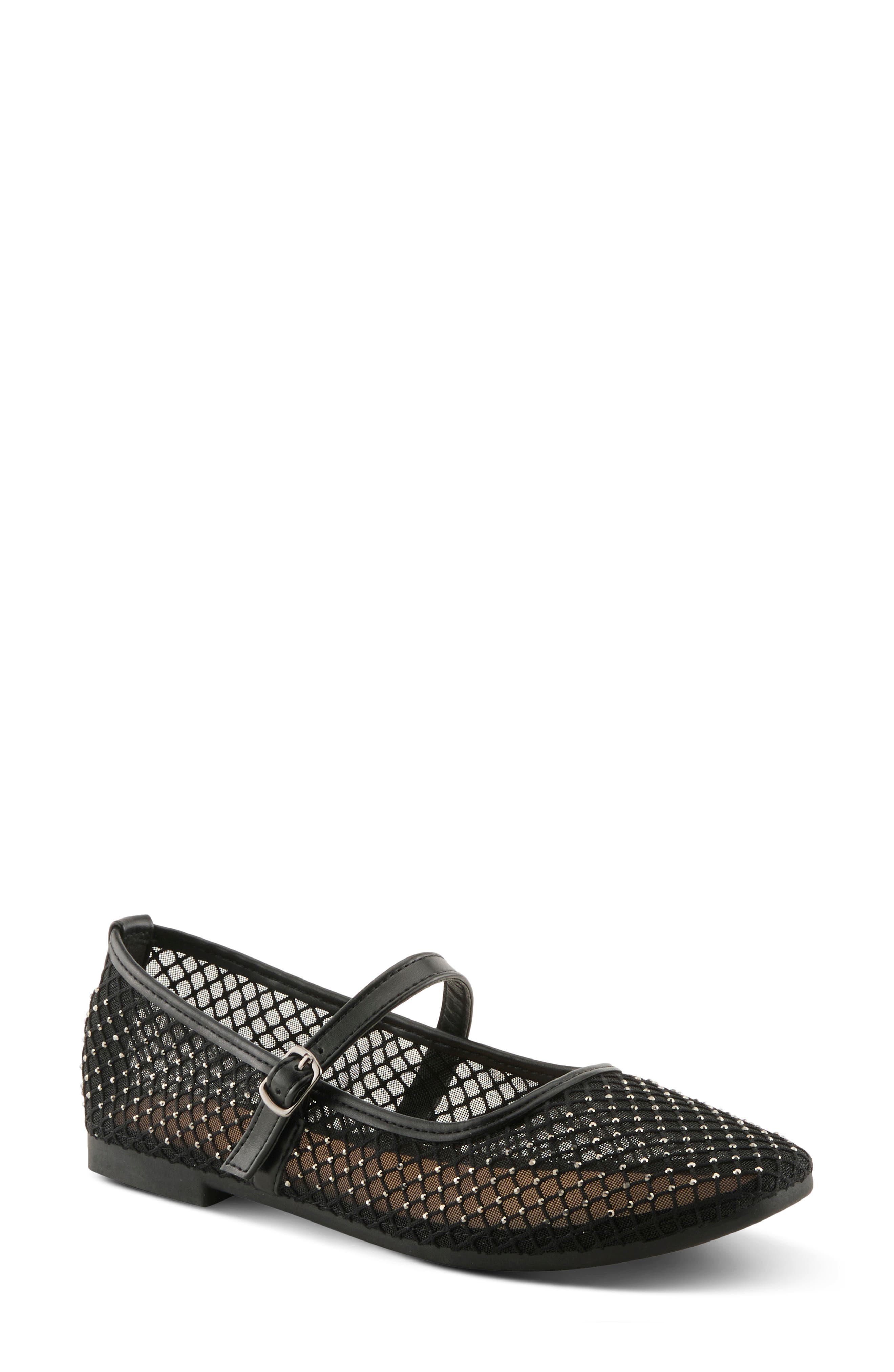Sharkey Rhinestone Mesh Mary Jane Flat, Main, color, BLACK