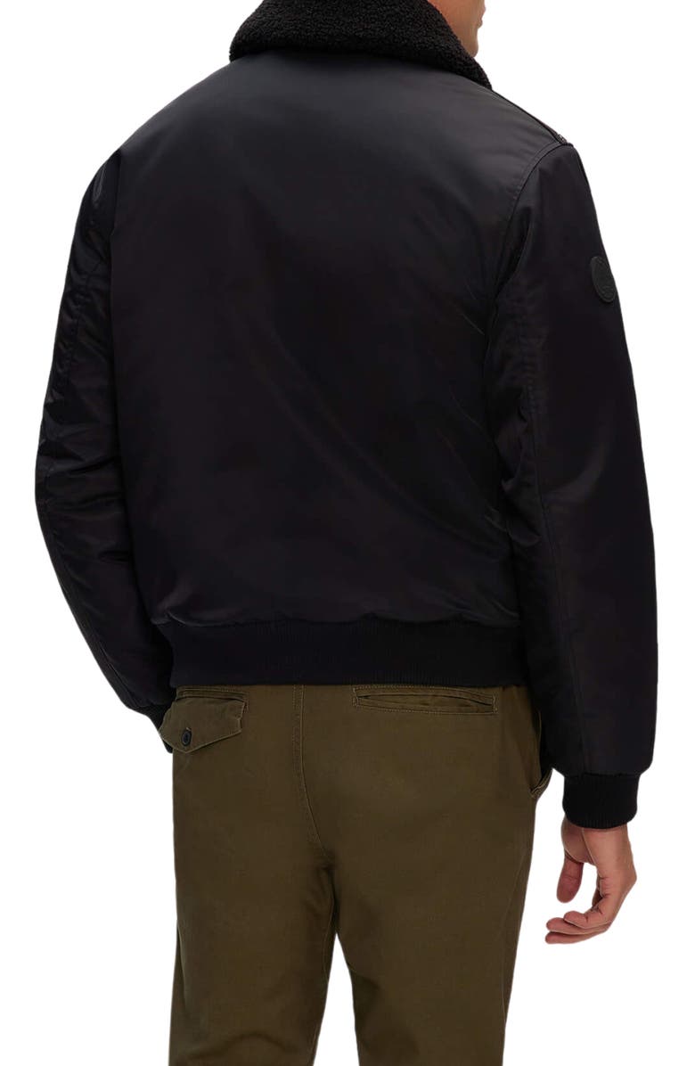 Noize Brian Faux Shearling Collar Water Resistant Short Bomber Jacket, Alternate, color, Black