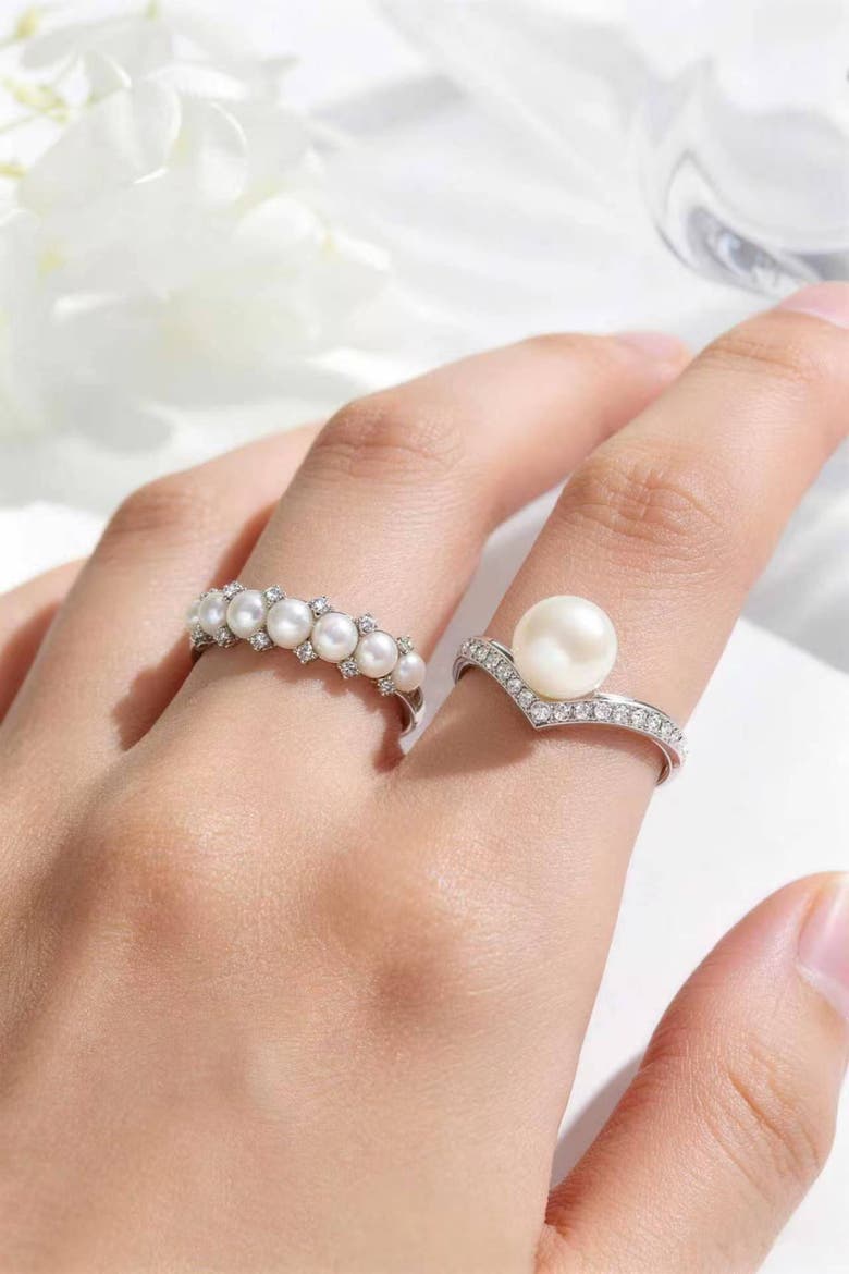 Freshwater Pearl Stackable Ring Set, Alternate, color, Silver