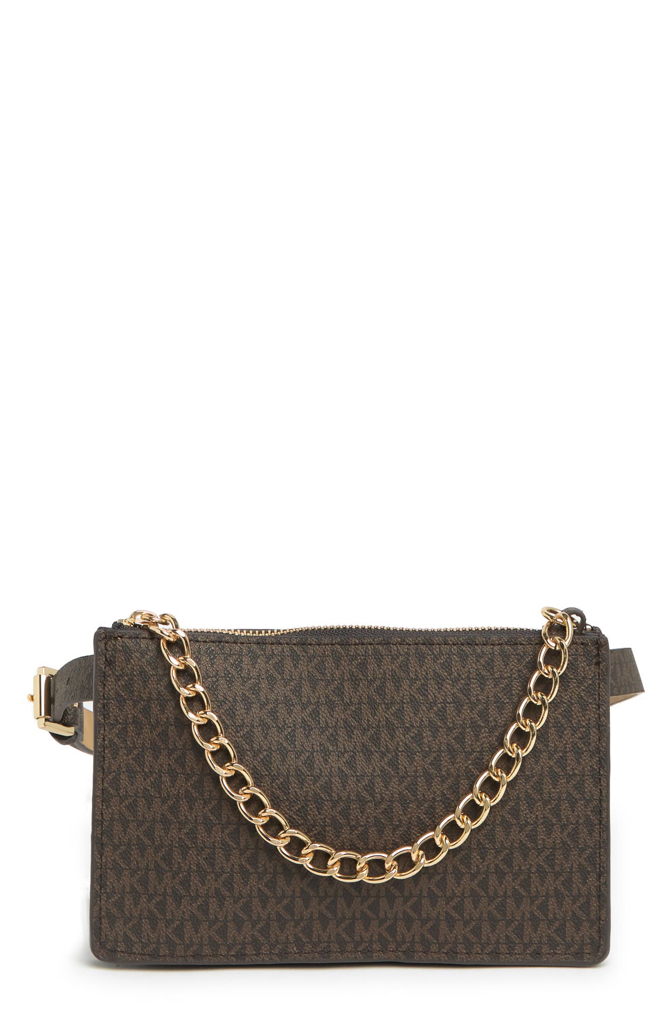 Michael Kors Belt Bag with Pull Chain, Main, color, Chocolate