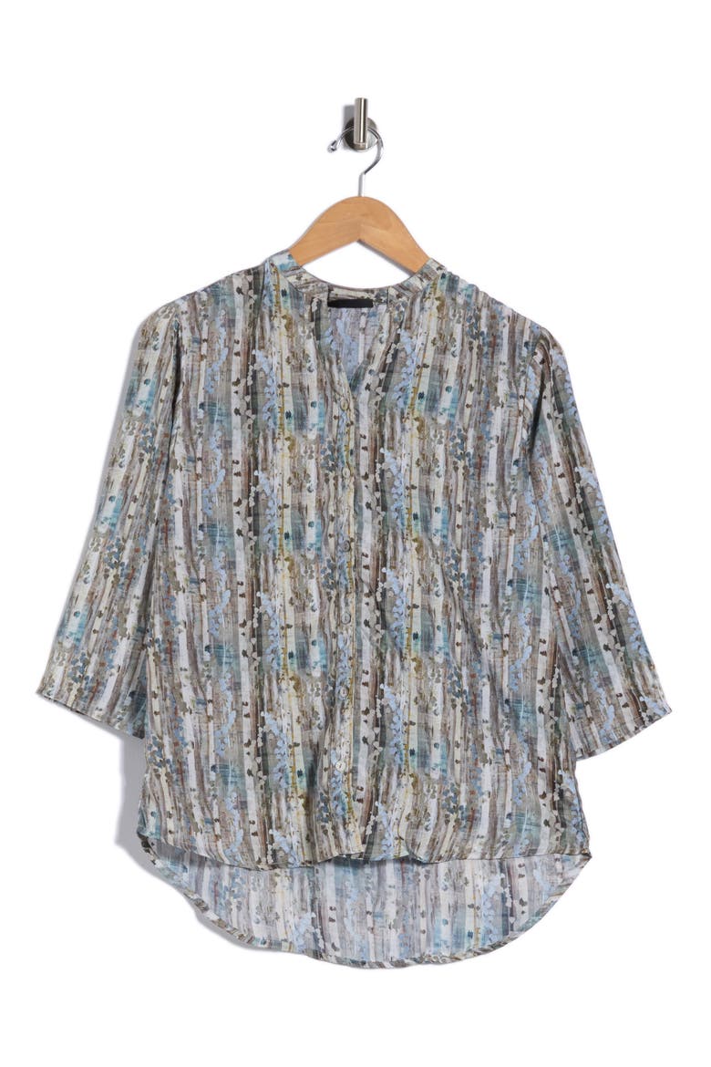Print Mandarin Collar Shift Shirt, Alternate, color, BEIGE MULTI