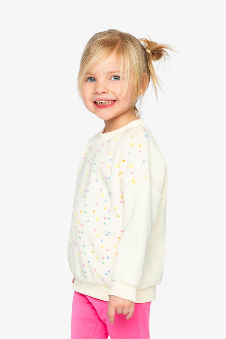 Bi-Material Confetti Faux Fur Fleece Sleeve Sweater, Alternate, color, Off-White