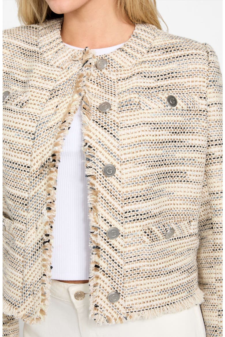 Sutton Fringe Detail Tweed Jacket, Alternate, color, BEIGE