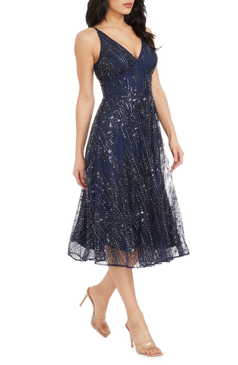 Dress the Population Elisa Fit & Flare Sequin Tulle Cocktail Dress, Alternate, color,