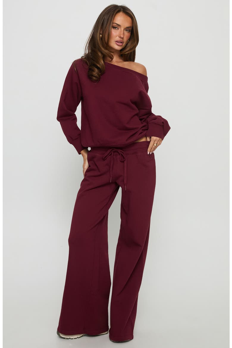 One-Shoulder Sweatshirt, Alternate, color, CURRANT