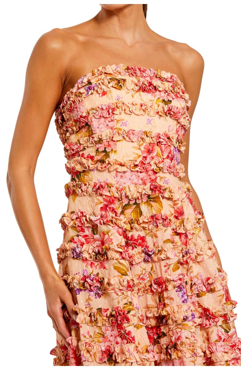 Mac Duggal Strapless Ankle Ruffle Cotton Dress, Alternate, color, Pink Multi