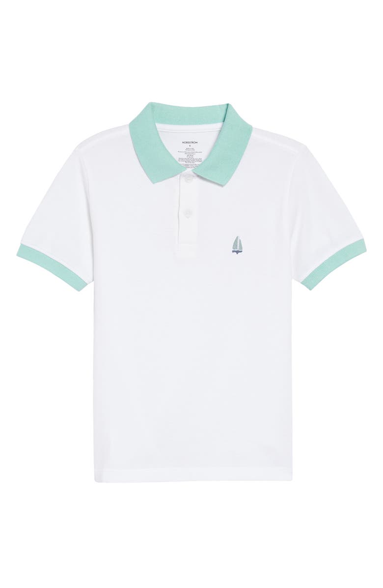 Nordstrom Kids' Piqué Polo, Main, color, White- Green