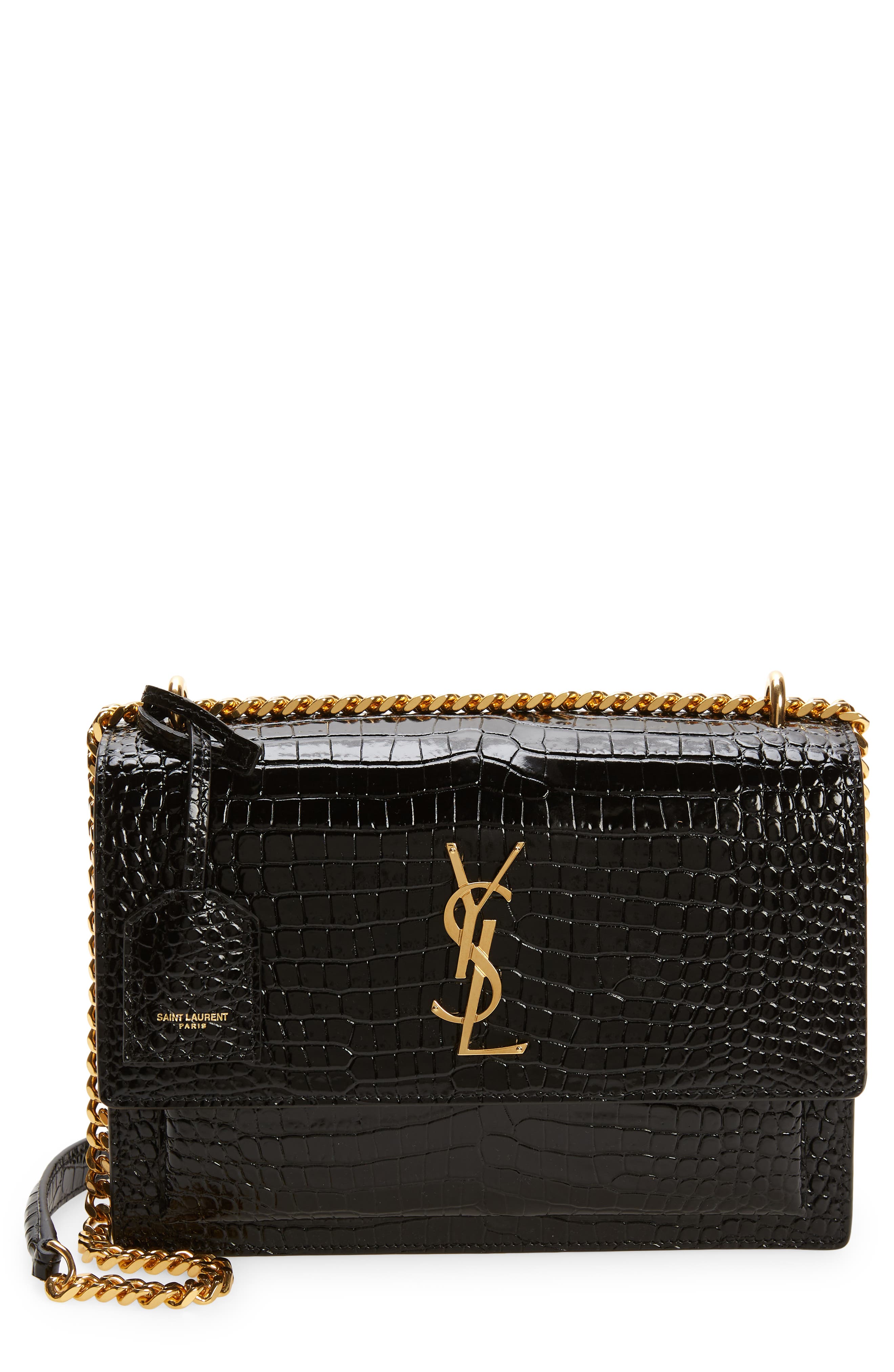 Saint Laurent Medium Sunset Croc Embossed Leather Shoulder Bag, Main, color, 