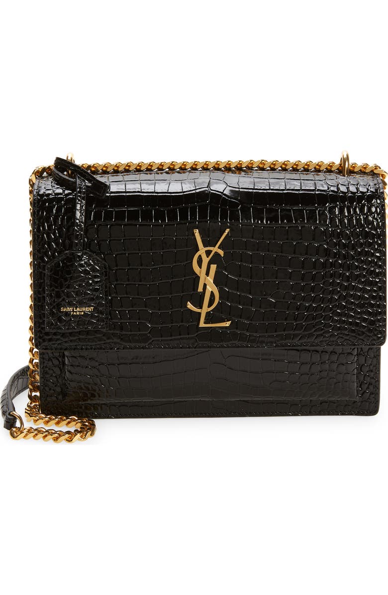 Saint Laurent Medium Sunset Croc Embossed Leather Shoulder Bag, Main, color,