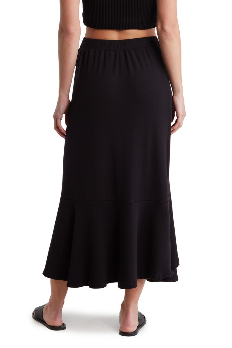 Faux Wrap Midi Skirt, Alternate, color, BLACK