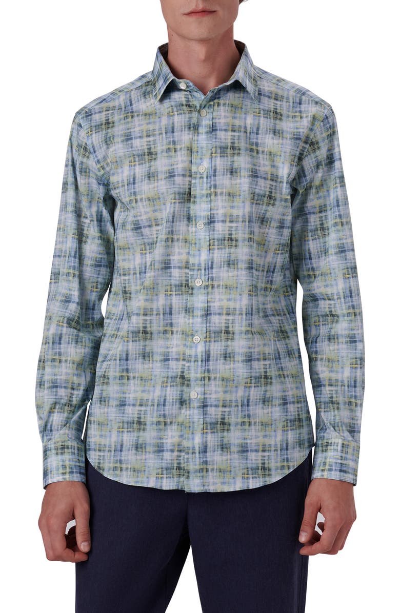 Bugatchi Shaped Fit Print Stretch Cotton Button-Up Shirt, Main, color, 