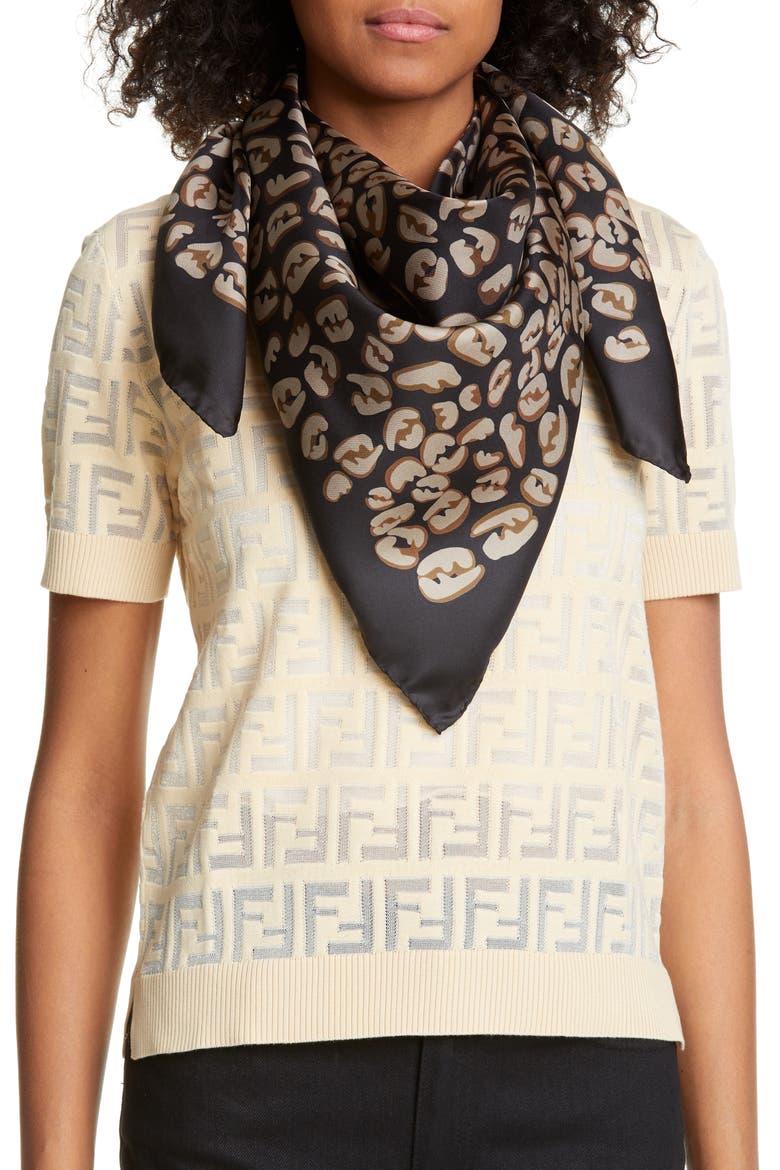 FF Splash Silk Scarf, Alternate, color, BLACK