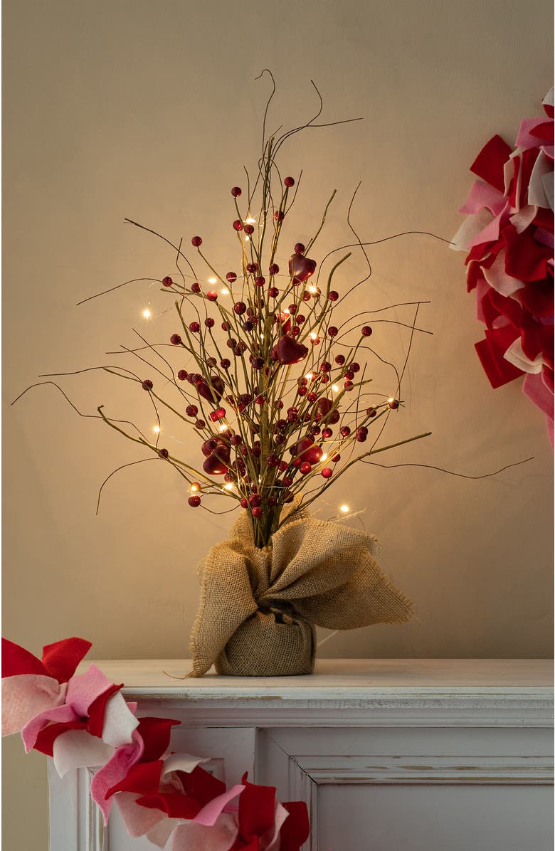 Glitzhome 18"H Lighted Valentine
s Berry Heart Table Tree, Alternate, color, Red