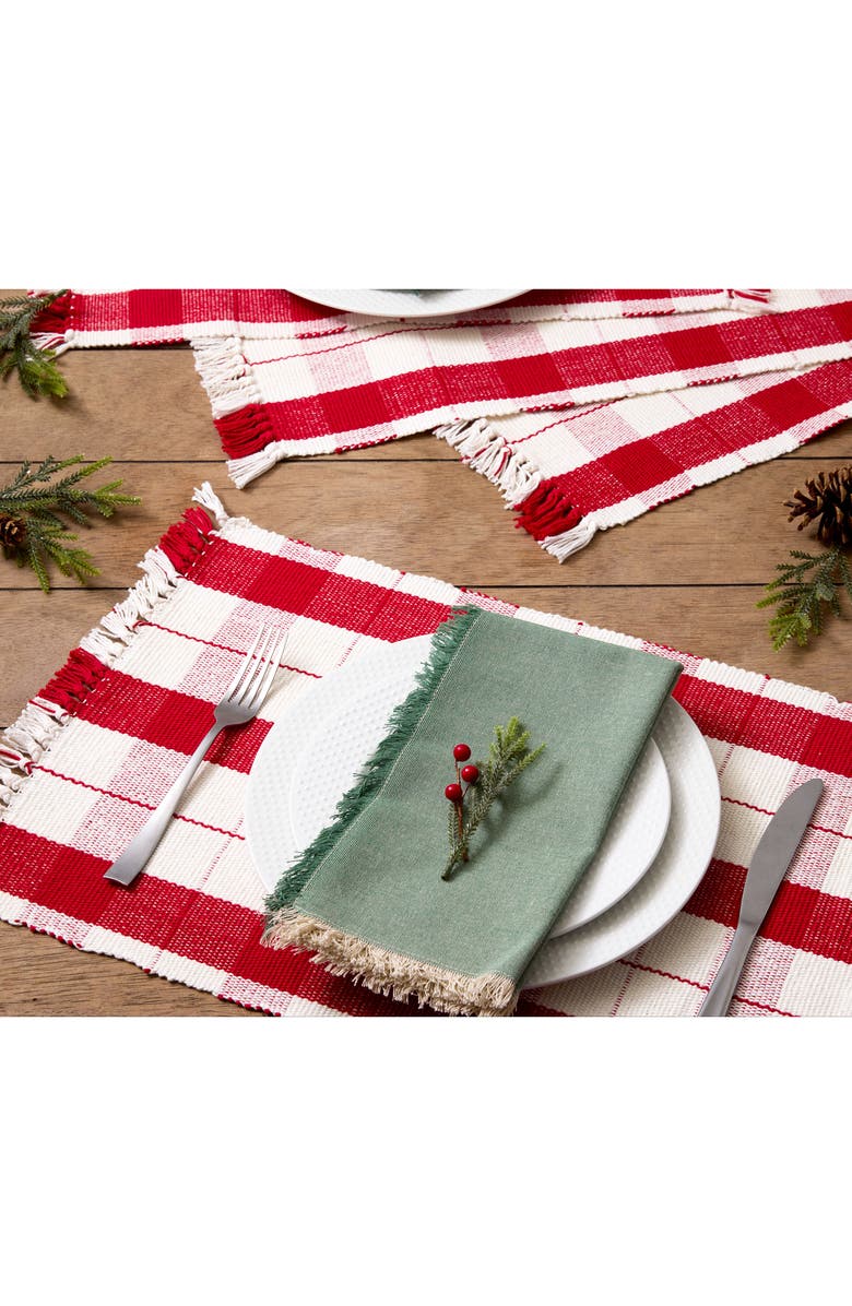 Design Imports Tinsel Plaid Fringe Set of 4 Placemats, Alternate, color, Red Tinsel