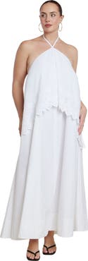 ELOQUII Embroidered Eyelet Halter Maxi Dress