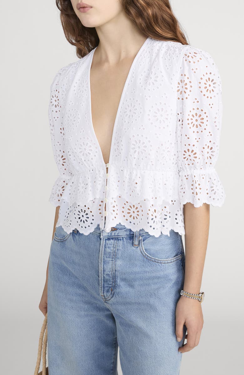 FRAME The Solstice Eyelet Cotton Top, Alternate, color, White