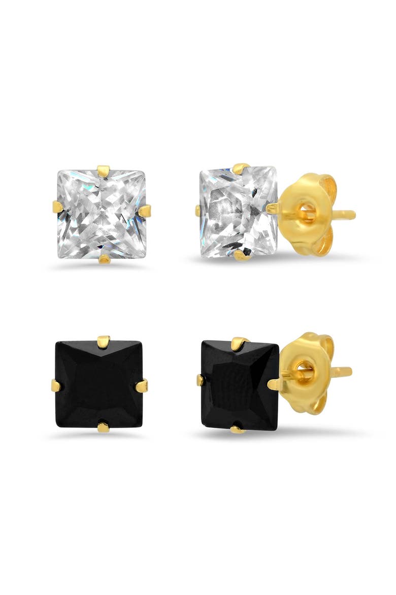 Set of 2 18k Gold Plated Square Stud Earrings, Main, color, GOLD