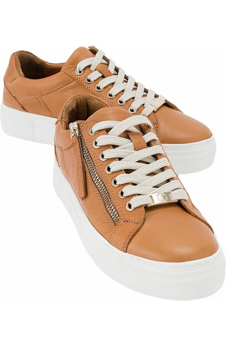 Forever & Always Shoes Beryl Leather Zip Sneaker, Main, color, Cognac Brown Leather
