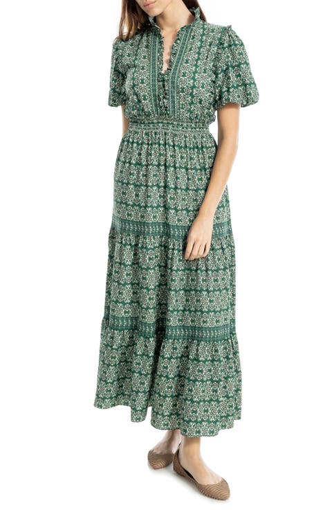 Ruffle Bubble Sleeve Tiered Maxi Dress