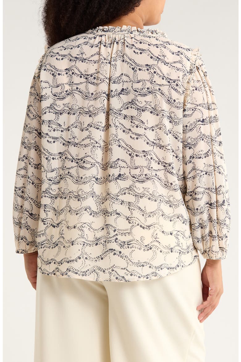 Ruffle Neck Woven Button-Up Shirt, Alternate, color, CHAMPAGNE BUBBLE SWIRL