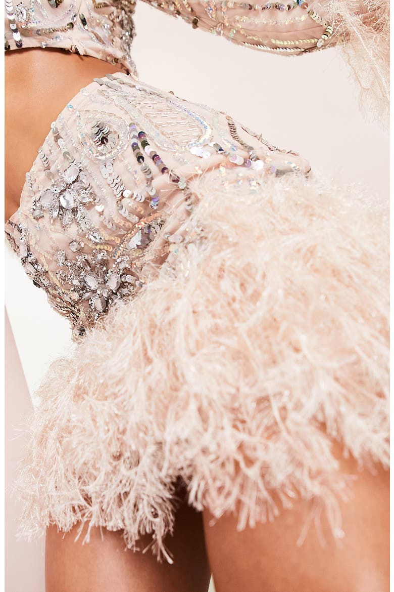 Sequin Faux Feather Miniskirt, Alternate, color, LIGHT PINK