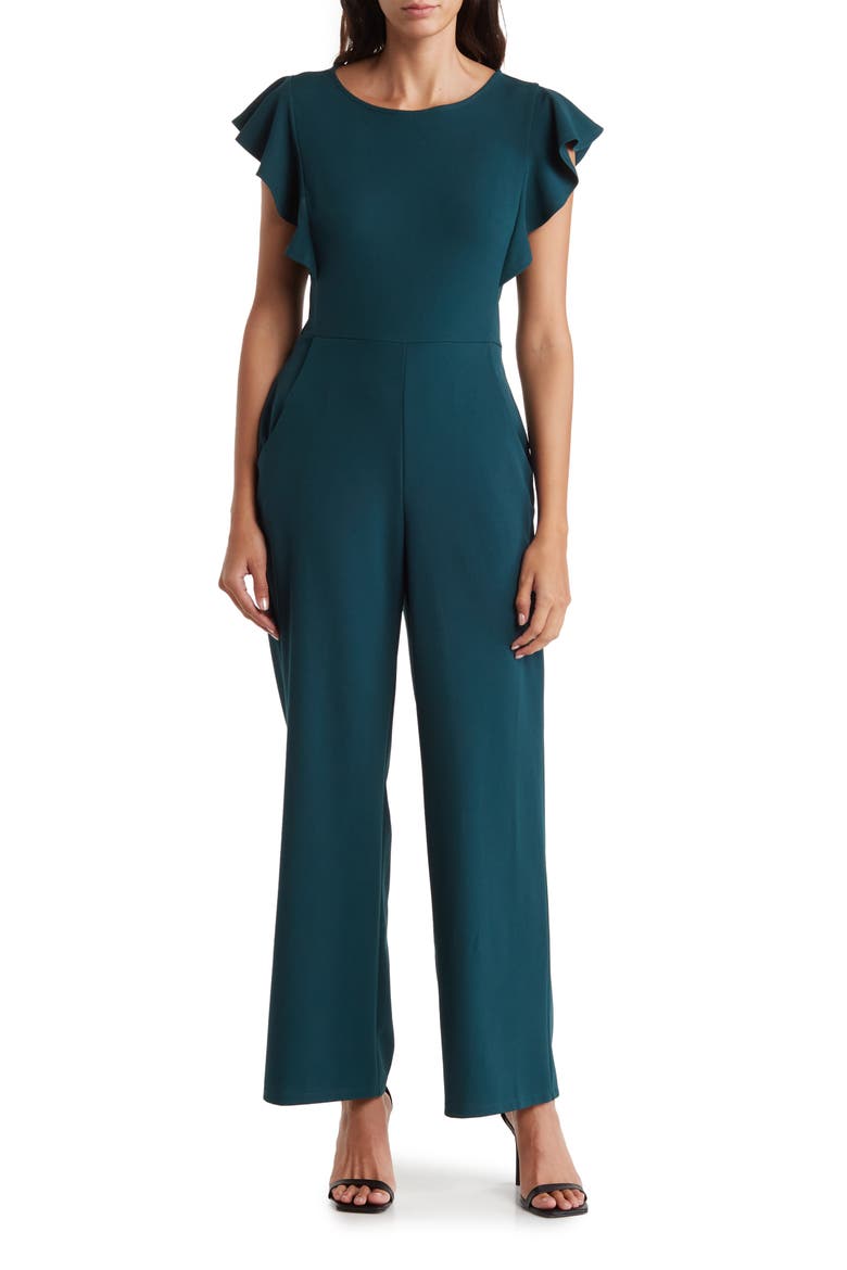 Ruffle Scuba Jumpsuit, Main, color, HUNTER