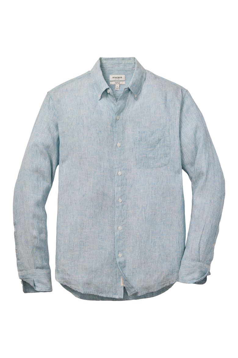 Everyday Linen Slim Fit Button-Down Shirt, Alternate, color, LIGHT BLUE SKY