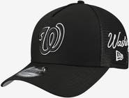 New Era Men's New Era Black Washington Nationals Side Script 9FORTY A-Frame Trucker Adjustable Hat