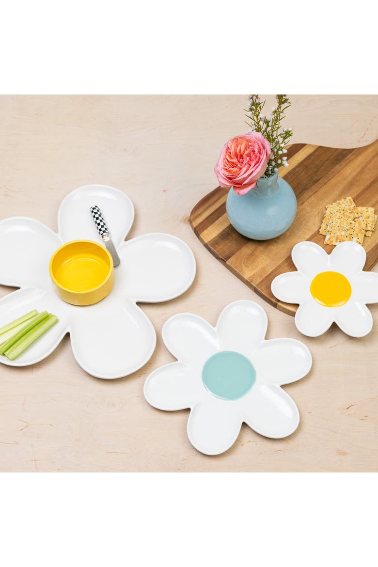 Daisy Platter & Bowl w/ Spreader Set of 3 Ceramic White 7.6 oz, Alternate, color, White