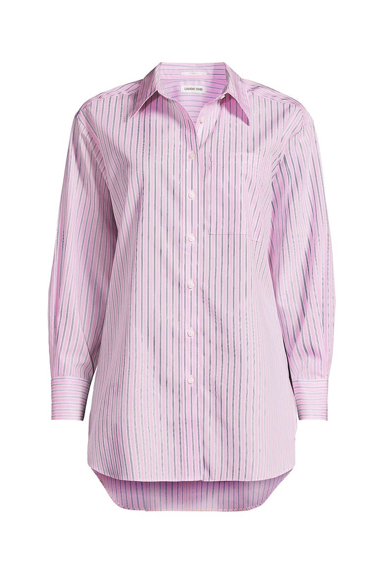 No Iron Oversized Poplin Extra Long Tunic, Alternate, color, Light Rose Pink Awning Stripe
