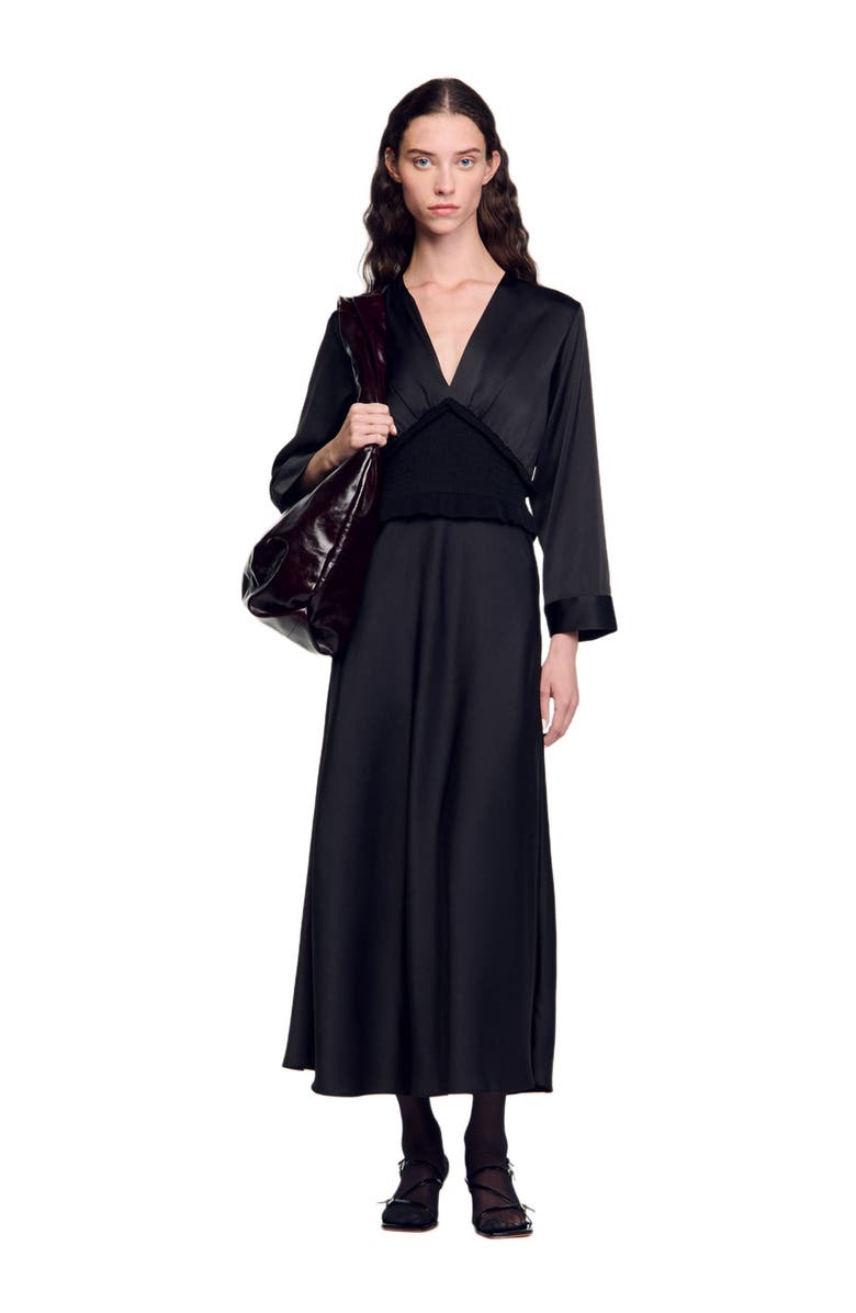 SANDRO Long satin-effect dress, Alternate, color, 