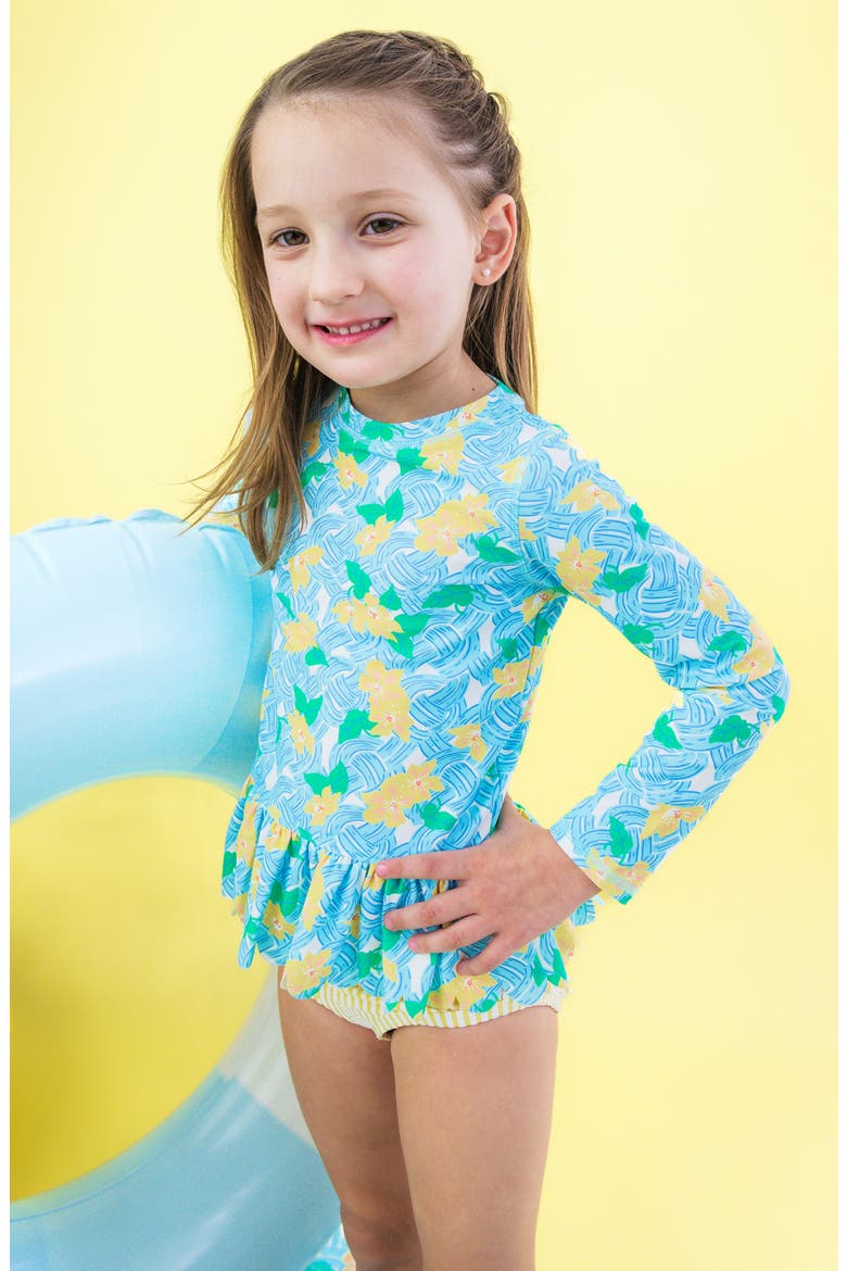 Kids' Blooming Basket Long Sleeve UPF 50+ Two-Piece Rashguard Swimsuit, Alternate, color, BLUE