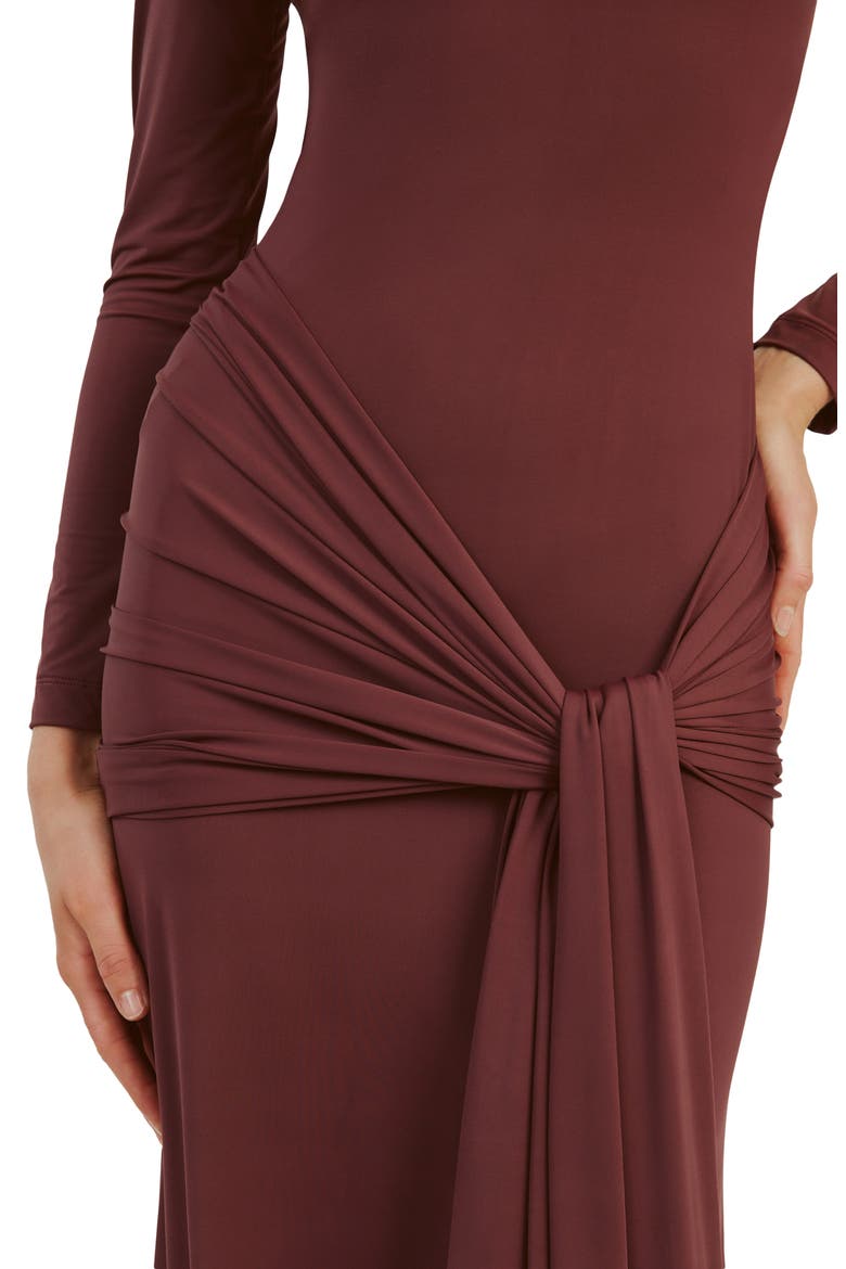 Alix Tie Front Long Sleeve Maxi Dress, Alternate, color, BURGUNDY