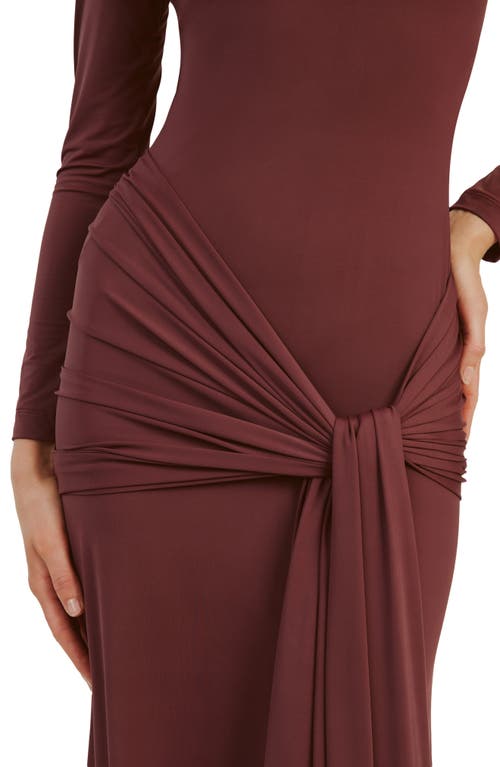 Bardot Alix Tie Front Long Sleeve Maxi Dress In Brown