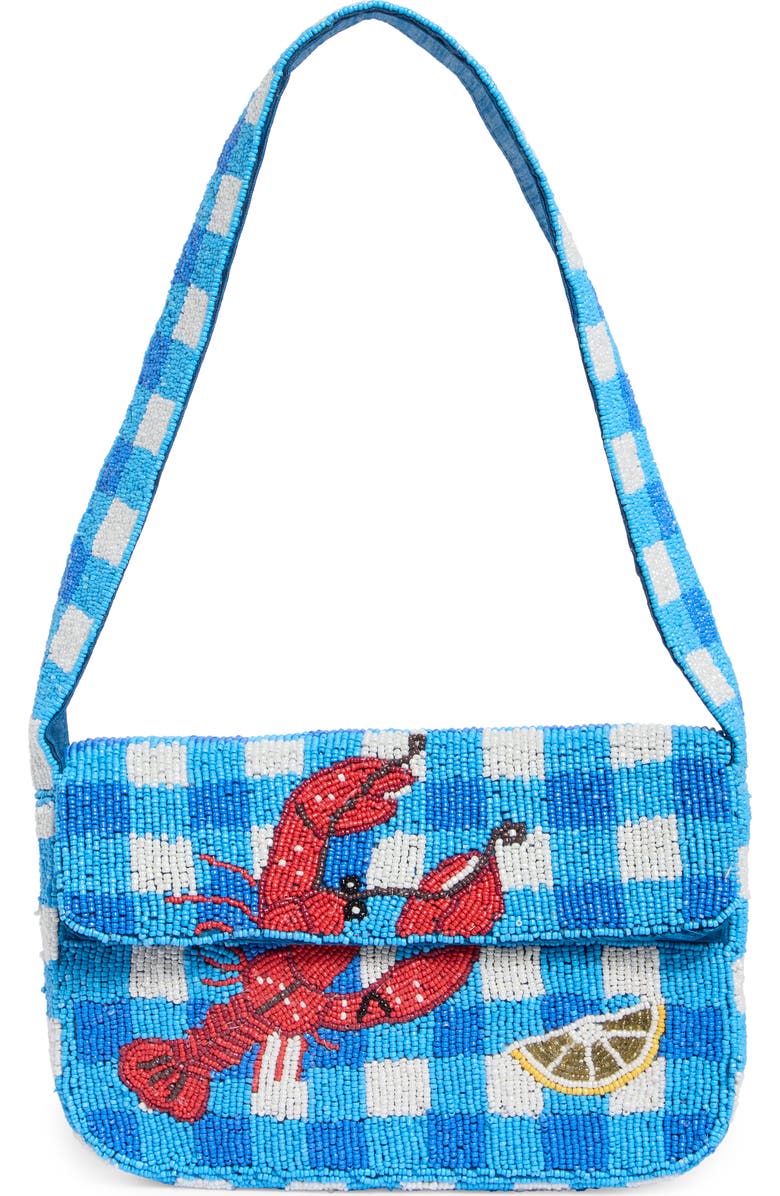 Collection XIIX Beaded Gingham Lobster Baguette Shoulder Bag, Main, color, Blue Multi