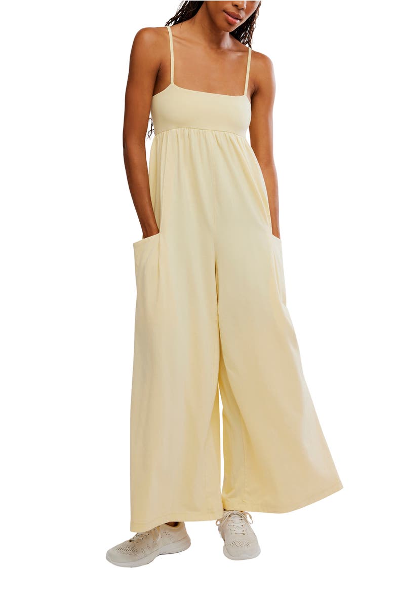 Free People FP Movement Hot Shot Strappy Stretch Cotton Jumpsuit, Main, color, Sunlit Yellow