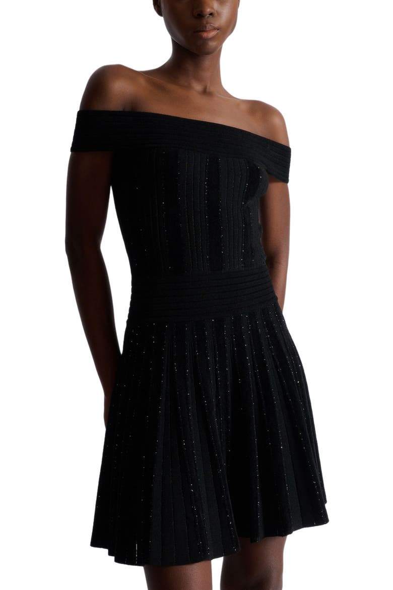 Off-the-shoulder glitter knit dress, Alternate, color, black