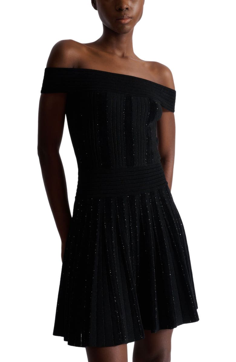 Balmain Off-the-shoulder glitter knit dress, Alternate, color, Black