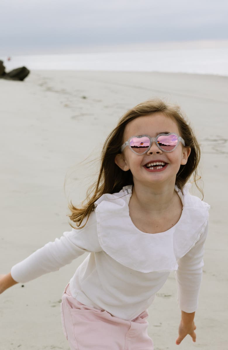 Babiators Kids
Mirrored Shimmer Heart Sunglasses, Alternate, color, Silver Glitter/ Pink