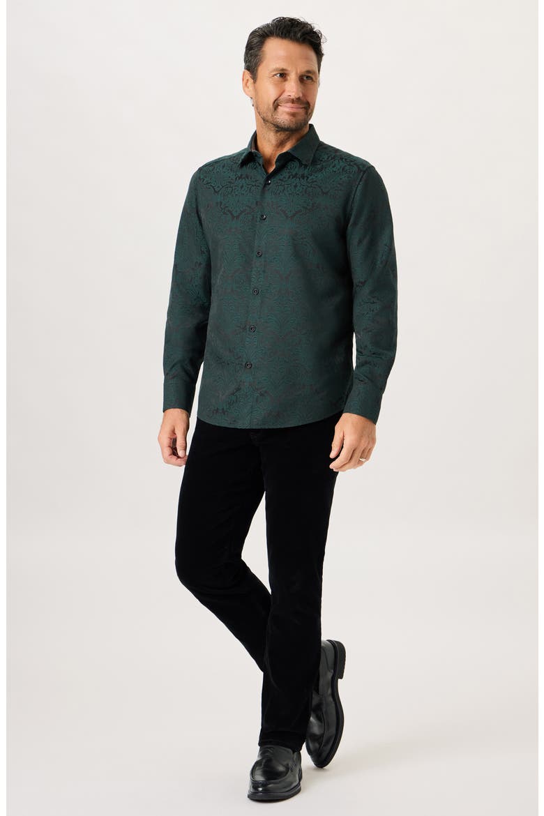 Wilsden Damask Long Sleeve Button Up Shirt, Alternate, color, EMERALD