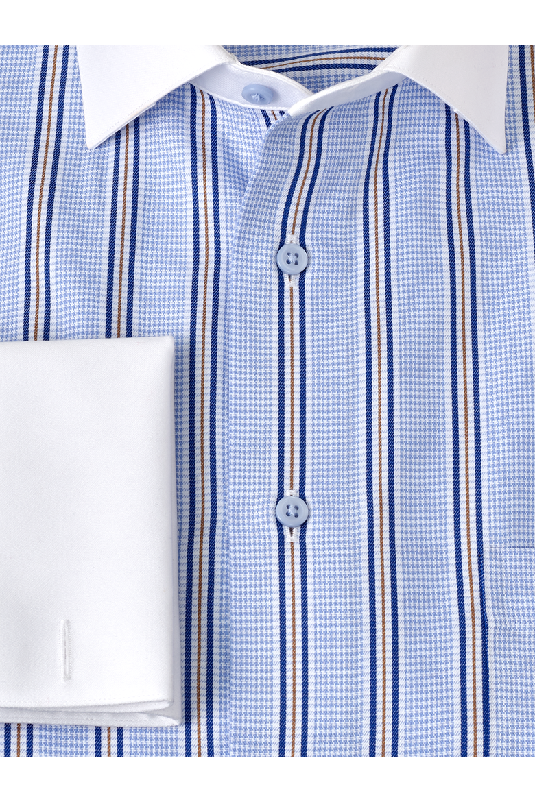Cotton Spread Collar Dobby Tailored Contrast Trim French Cuff Long Sleeve, Alternate, color, Blue/Red