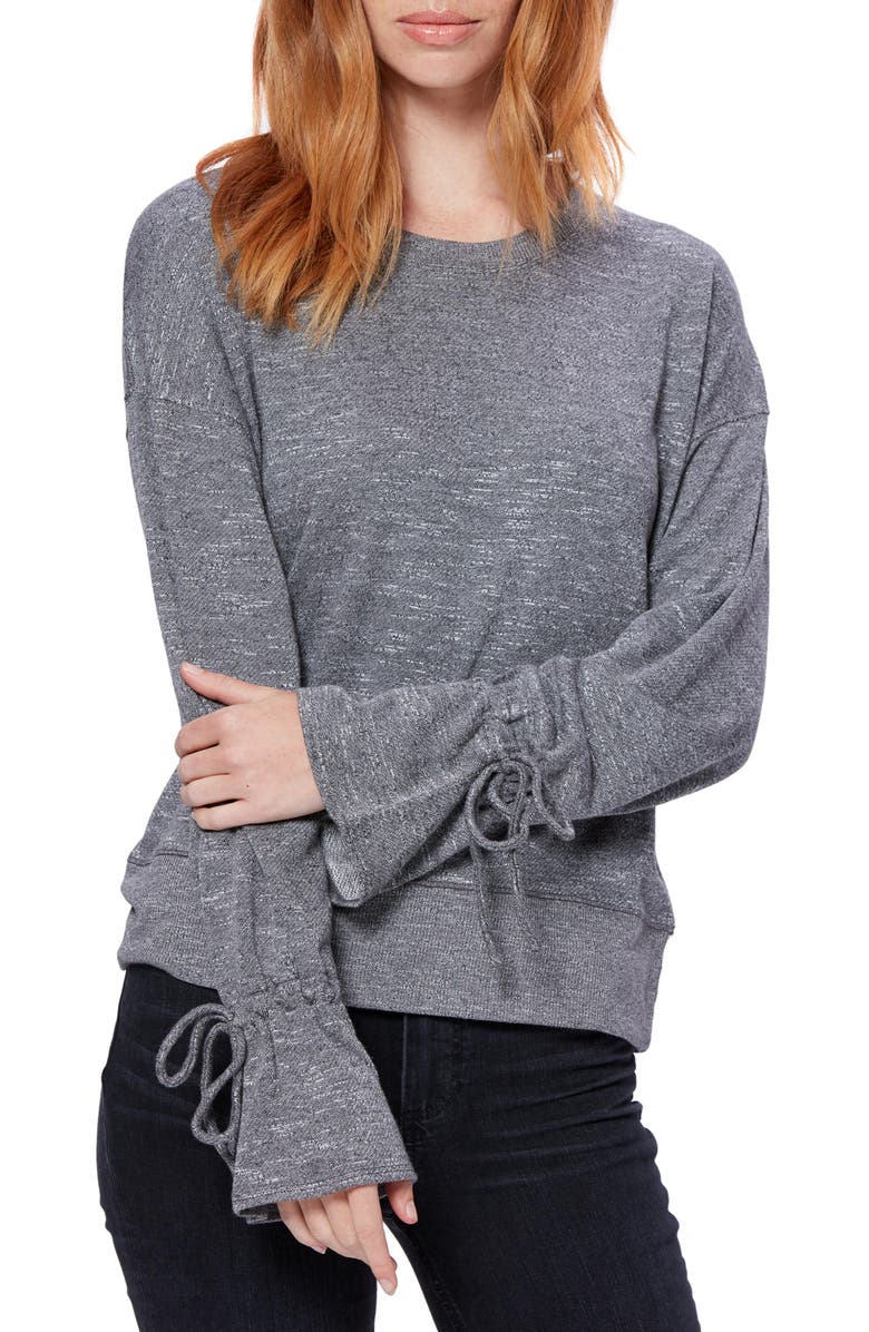 PAIGE Keily Tie Cuff Long Sleeve Top, Main, color, Charcoal Heather