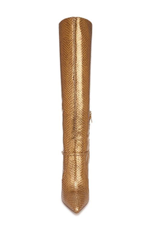 Sam Edelman Elia Pointed Toe Knee High Boot Gold Snake Embossed Leather In Gold