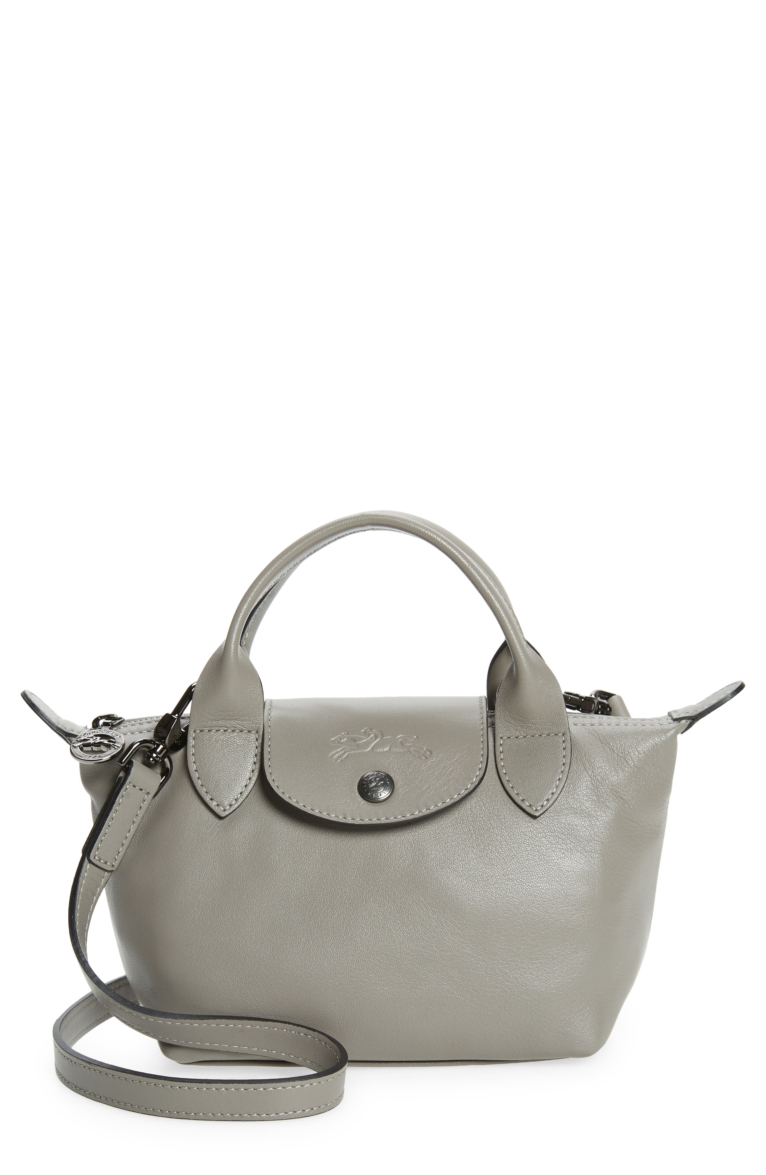 Mini Le Pliage Cuir Leather Top Handle Bag, Main, color, TURTLE DOVE