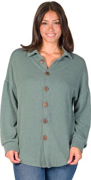 24seven Comfort Apparel Ribbed Button Up Long Sleeve Collared Shirt Jacket