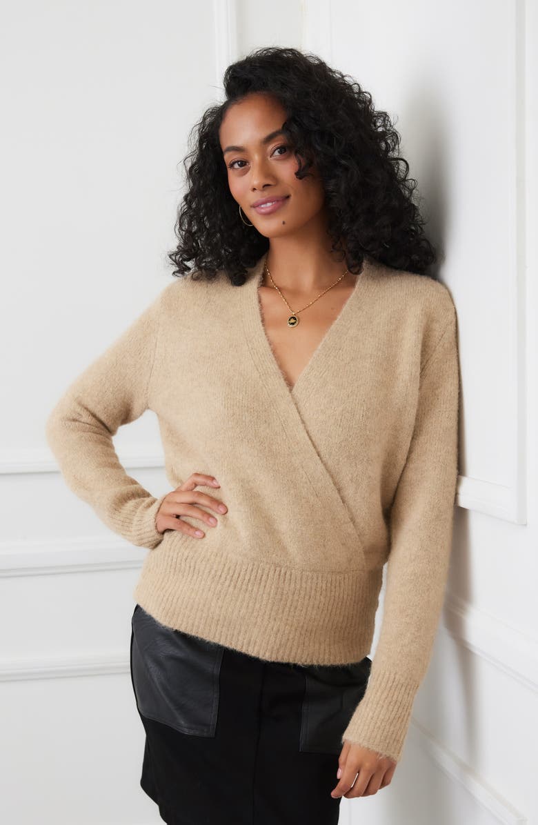 Karen Kane Wrap Sweater, Alternate, color, Wheat Beige